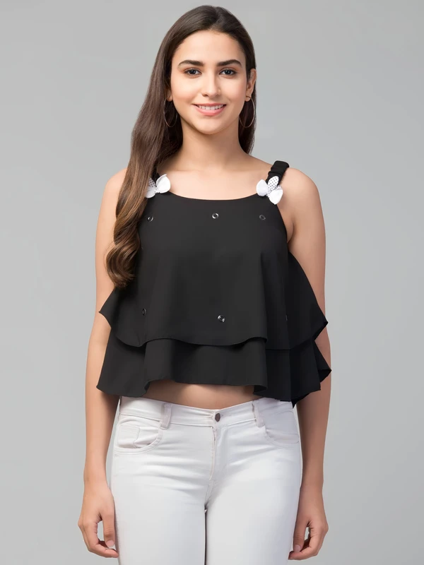 Flared Crop Top - Black, S, Free