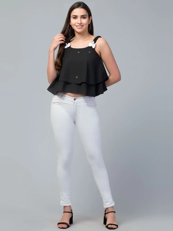 Flared Crop Top - Black, L, Free