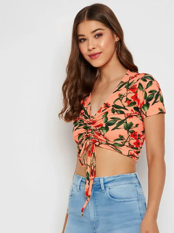 Front Drawstring Crop Top - Multicolor, M, Free