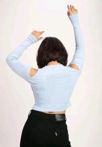 Shoulder Cut Long Sleeves Top - Swans Down, L, Free