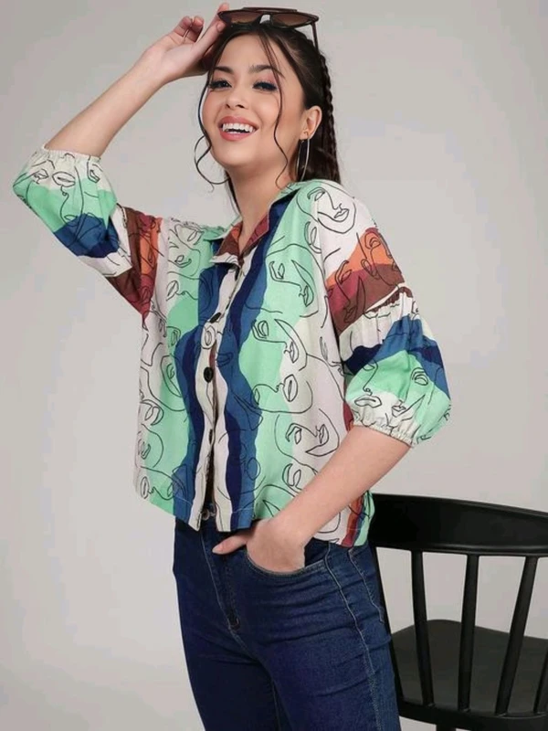 Viscose Printed Shirt - Multicolor, XXL, Free