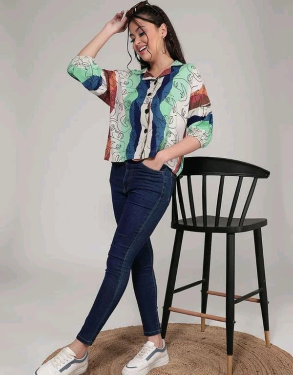 Viscose Printed Shirt - Multicolor, S, Free