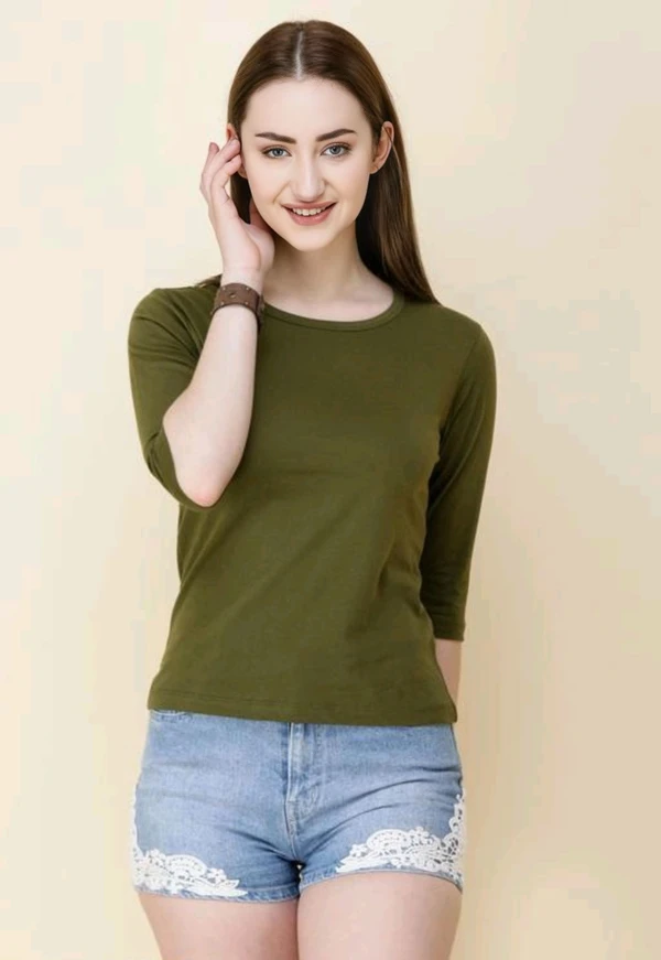 Cotton Casual T-shirt - Olive Green, XS, Free