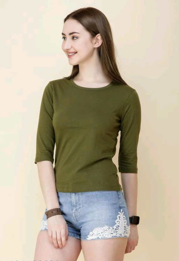 Cotton Casual T-shirt - Olive Green, M, Free