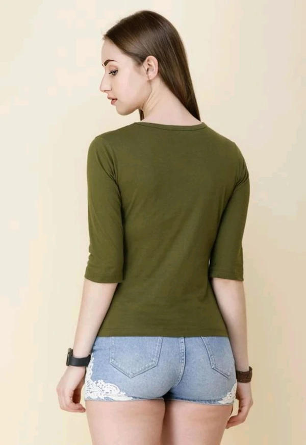 Cotton Casual T-shirt - Olive Green, M, Free