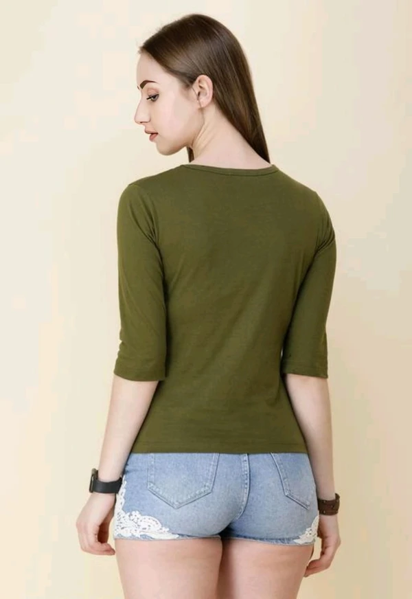 Cotton Casual T-shirt - Olive Green, XL, Free