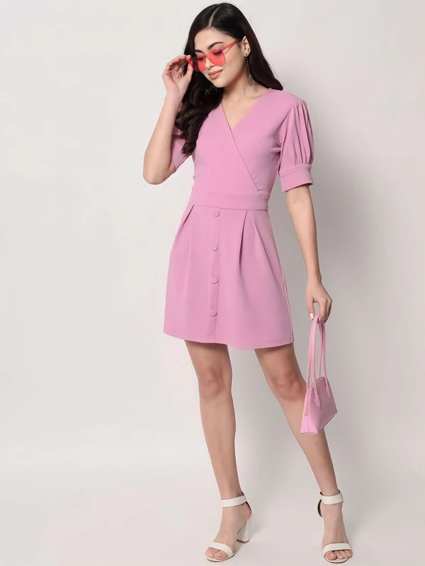 Polyester Lilac Overlap Short Dress - Kobi, L, Free