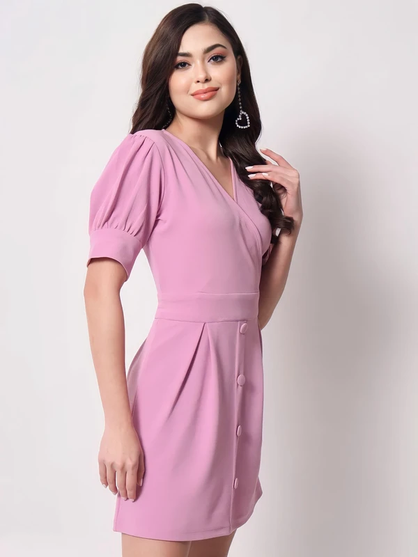 Polyester Lilac Overlap Short Dress - Kobi, M, Free