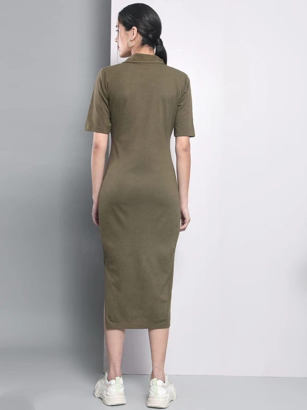 Cotton Slit Midi Dress - Olive Green, S, Free