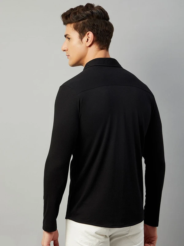 Cotton Blend Solid Shirt - Black, L, Free