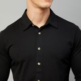 Cotton Blend Solid Shirt - Black, M, Free