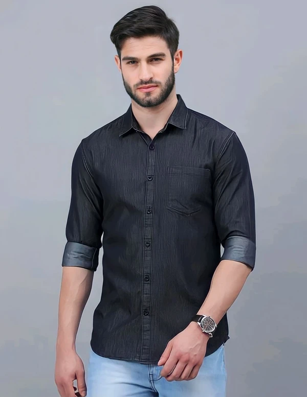 Black Denim Shirt - Black, XXL, Free