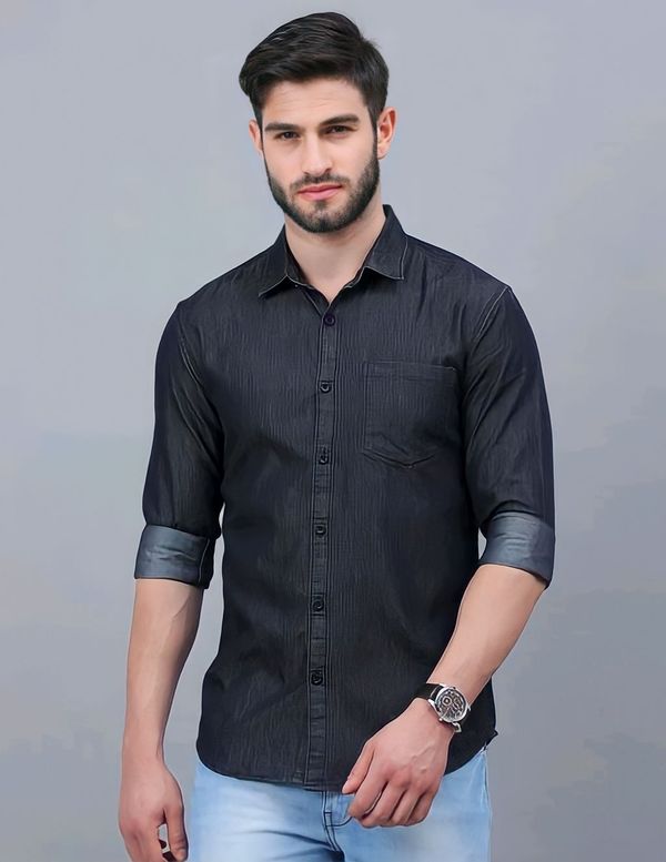 Black Denim Shirt - Black, XL, Free