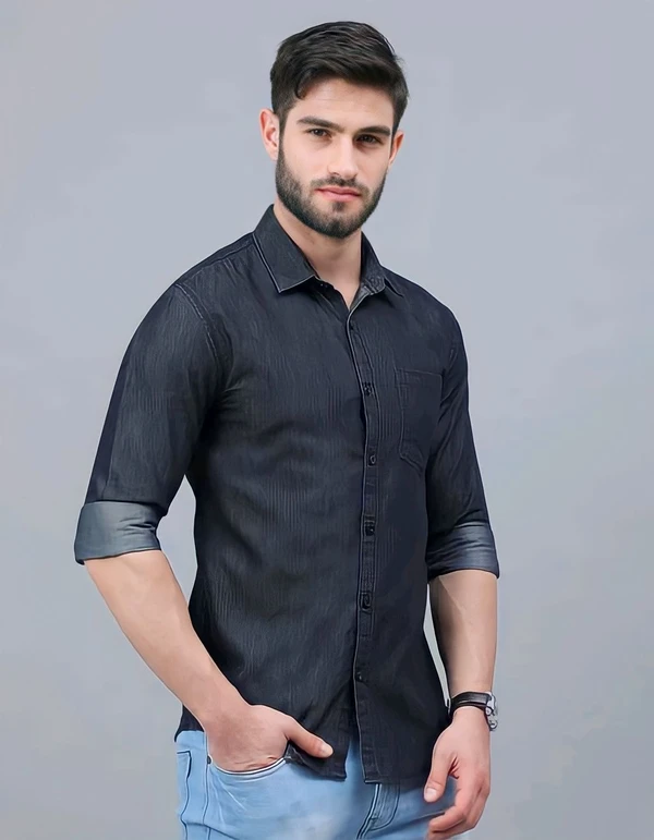 Black Denim Shirt - Black, XL, Free