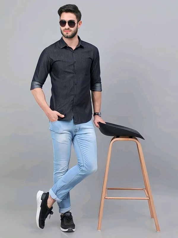 Black Denim Shirt - Black, L, Free