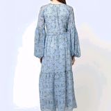 Georgette Baloon Neck Dress - Sky Blue, XL, Free