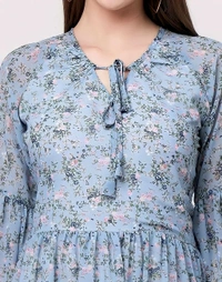Georgette Baloon Neck Dress - Sky Blue, L, Free