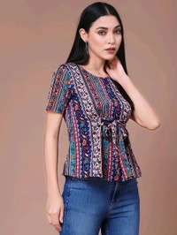 Crepe Floral Print Top - Multicolor, L, Free