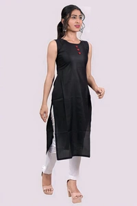 Cotton Solid Kurti - Black, XXL, Free