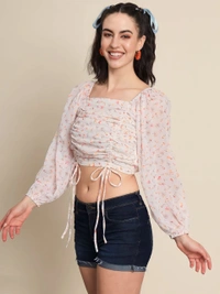 White Floral Top - White, XS, Free