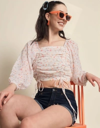 White Floral Top - White, XS, Free