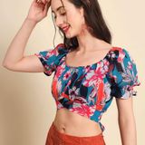 Trendarrest Polyester Printed Tie Up Top - Multicolor, L, Free