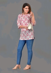 Cotton Short Kurti - Multicolor, L, Free