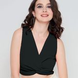 Knotted Sleeveless Crop Top - Black, S, Free