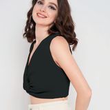 Knotted Sleeveless Crop Top - Black, S, Free