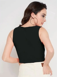 Knotted Sleeveless Crop Top - Black, M, Free