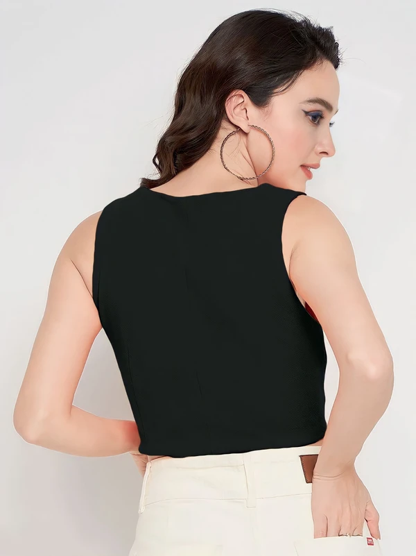 Knotted Sleeveless Crop Top - Black, L, Free
