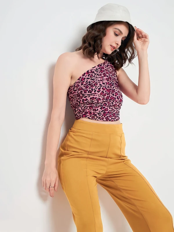 One Shoulder Sleeveless Crop Top - Multicolor, L, Free