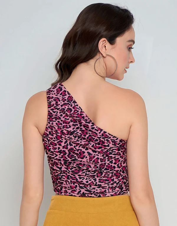 One Shoulder Sleeveless Crop Top - Multicolor, XL, Free