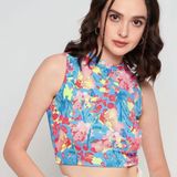 High Neck Sleeveless Crop Top - Multicolor, L, Free