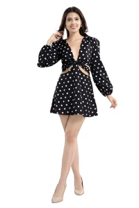 Polka Dot Fit & Floral Mini Dress - Multicolor, XXL, Free