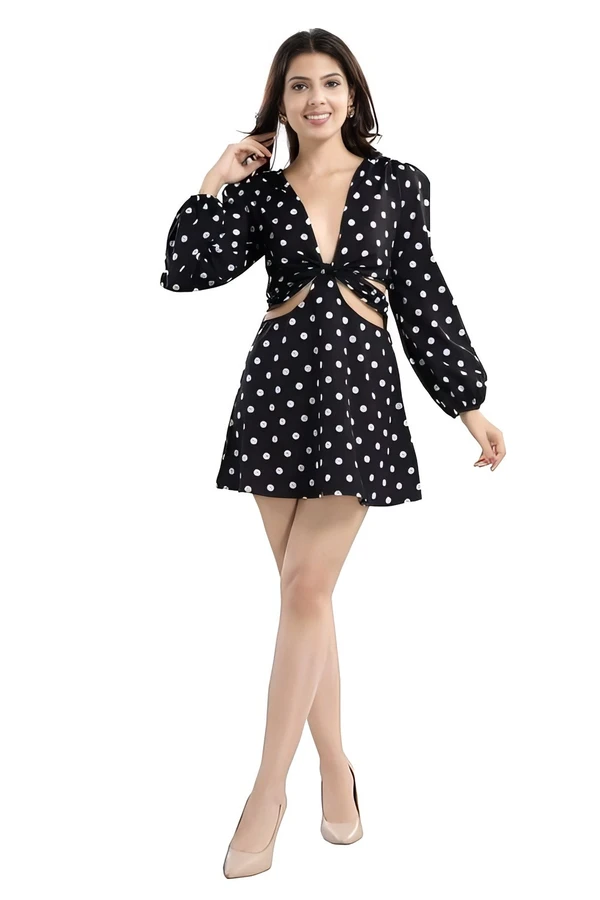 Polka Dot Fit & Floral Mini Dress - Multicolor, XL, Free