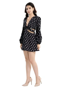 Polka Dot Fit & Floral Mini Dress - Multicolor, XXL, Free