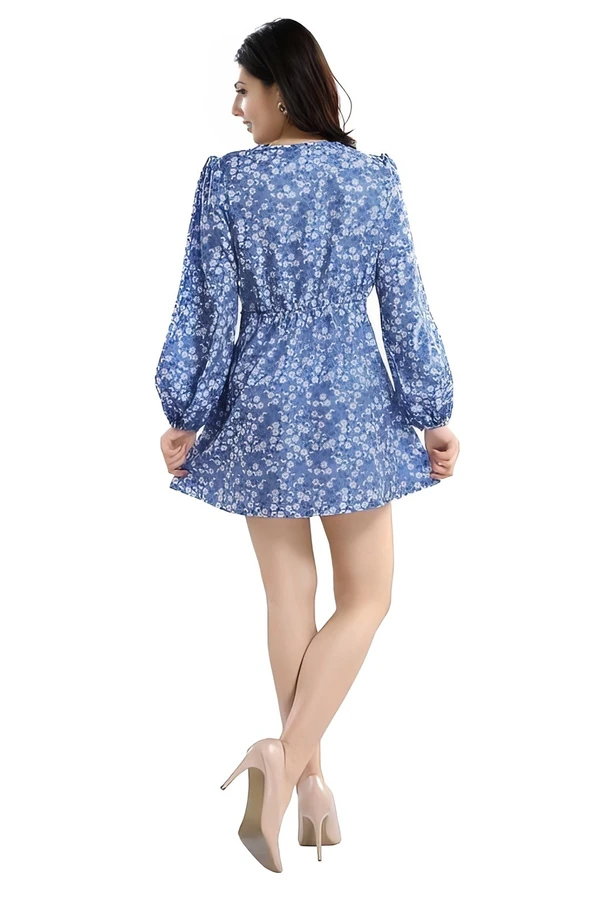 Blue & White Fit & Flare Mini Dress - Multicolor, XL, Free