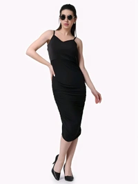 Partywear Black Bodycon Dress - Black, XL, Free