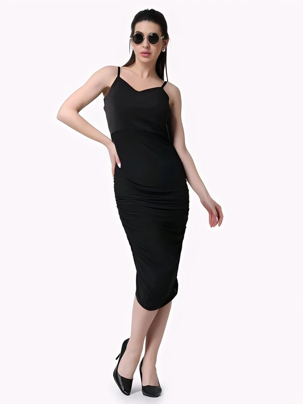 Partywear Black Bodycon Dress - Black, L, Free