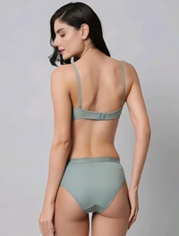 Cotton Padded Bra Panty Combo - Gunsmoke, 38B, Free