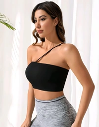 One Shoulder Bra - Black, L, Free