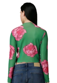 Floral Net Printed Top - Multicolor, M, Free