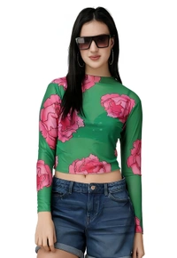 Floral Net Printed Top - Multicolor, M, Free