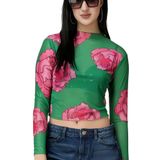 Floral Net Printed Top - Multicolor, S, Free