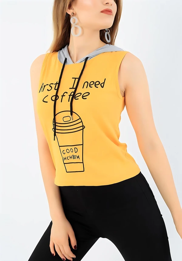 Cotton Hooded T-Shirt - Mustard, XL, Free