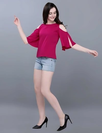 Solid Crepe Top - Maroon, S, Free