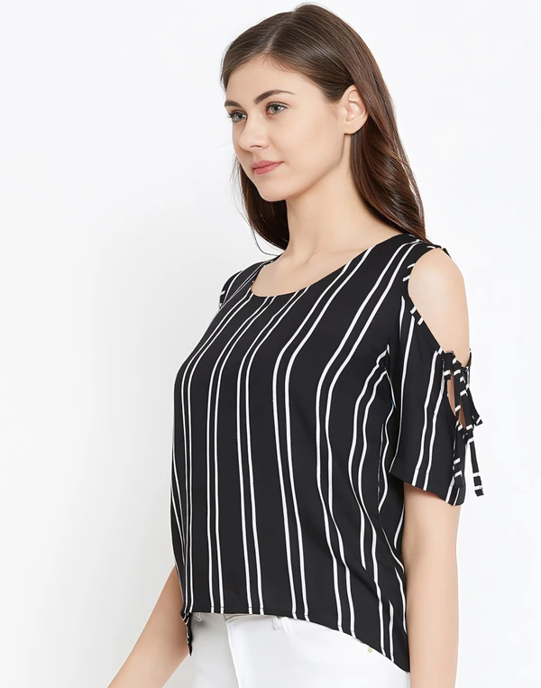 Striped Crepe Top - Black, XL, Free