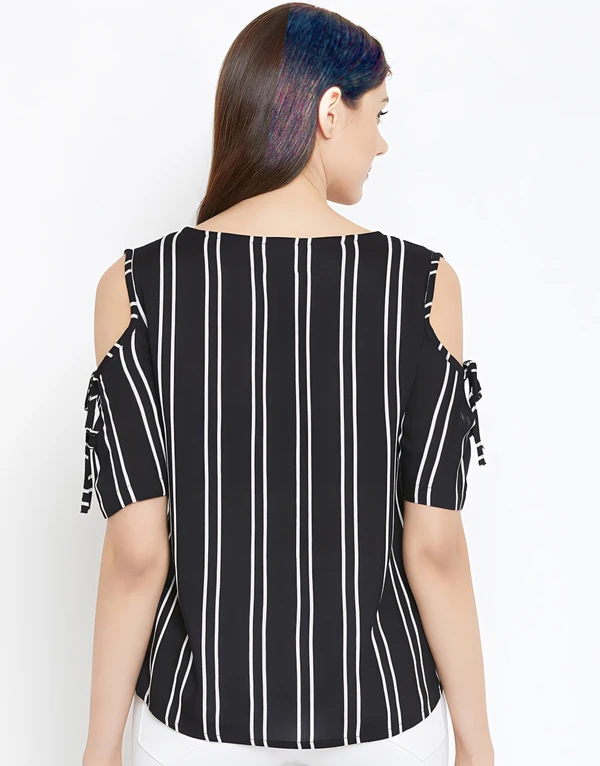 Striped Crepe Top - Black, XL, Free