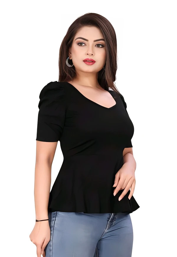 Casual Solid Top - Black, S, Free